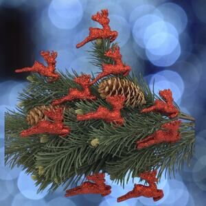 10 Red Reindeer Mini Tree Christmas Tree Ornament Glitter